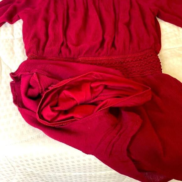 Purple Snow Burgundy Red 3/4 Sleeve Cold Shoulder Crinkle Romper Lined Sz S Vid - Picture 9 of 16